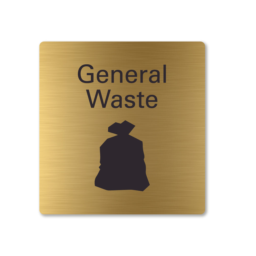 brass metal general waste recycling sign square