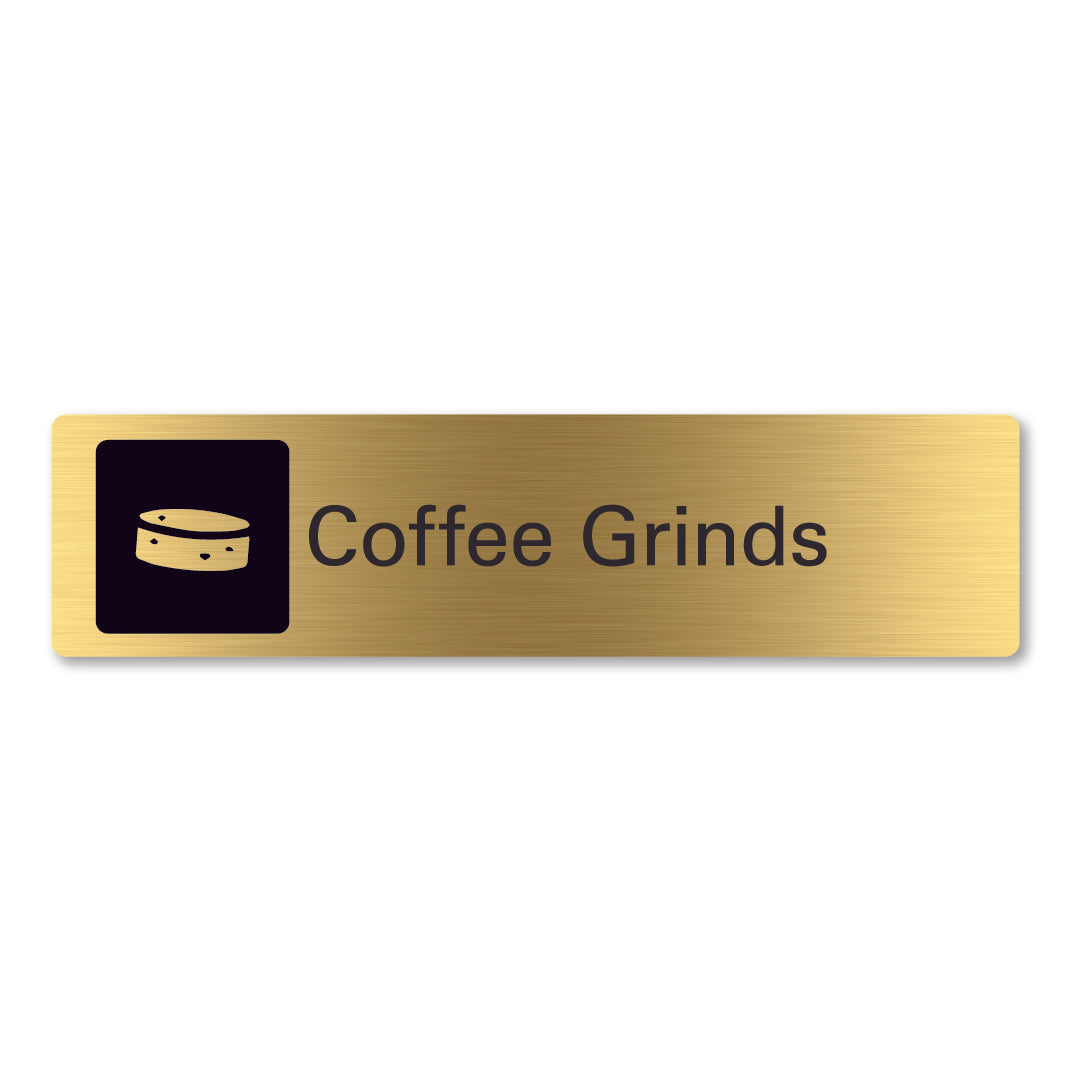 brass metal coffee grind recycling sign
