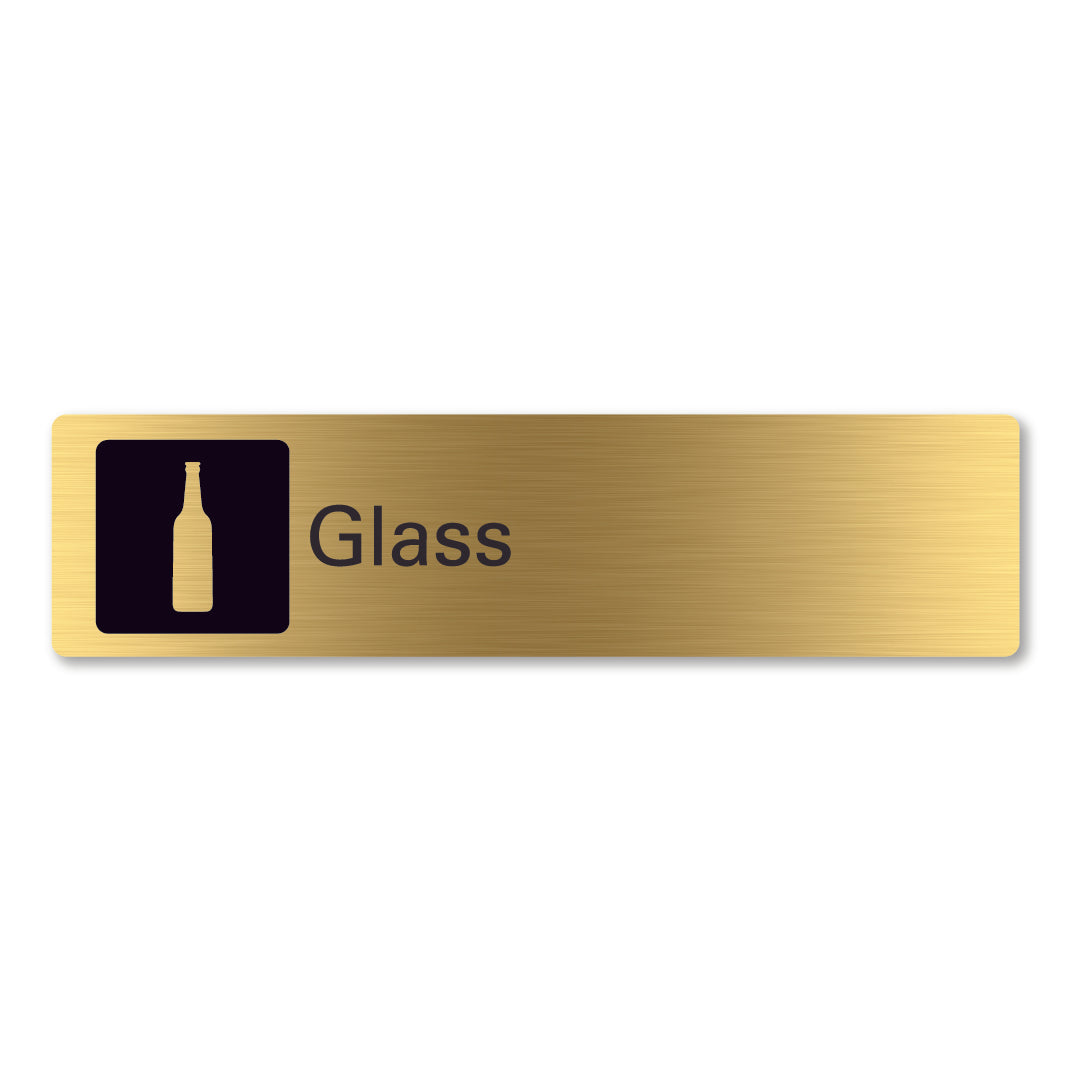 brass metal glass waste recycling sign