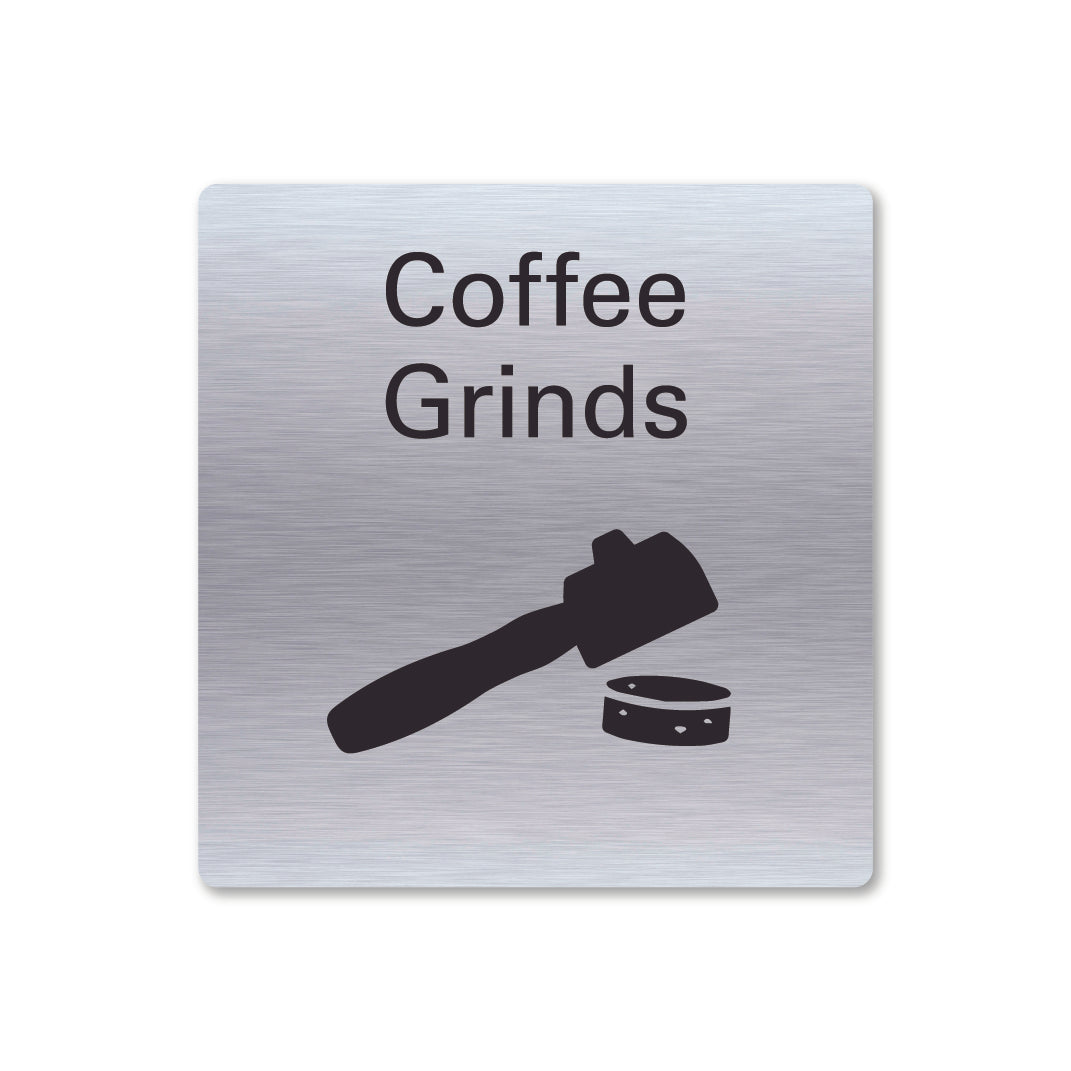 Stainless steel metal coffee grind waste recycling sign square