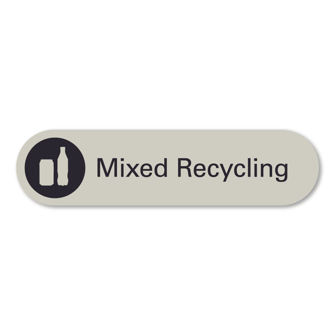 surfmist grey beige mixed recycling waste sign pill shaped