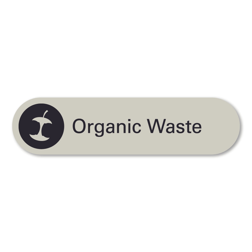 surfmist grey beige metal organic waste recycling sign pill shaped