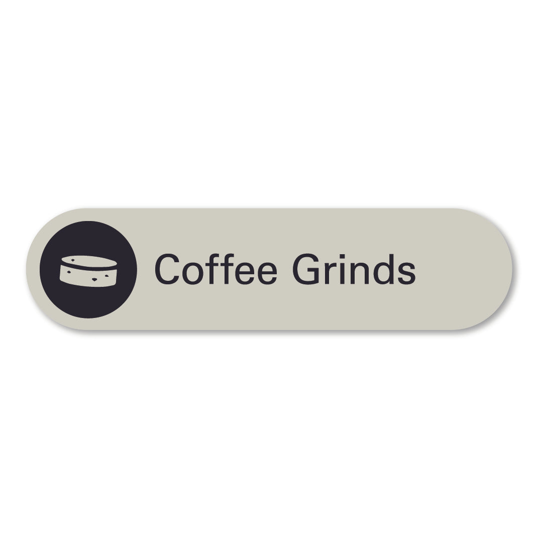 surfmist grey beige metal coffee grind waste recycling sign pill shaped