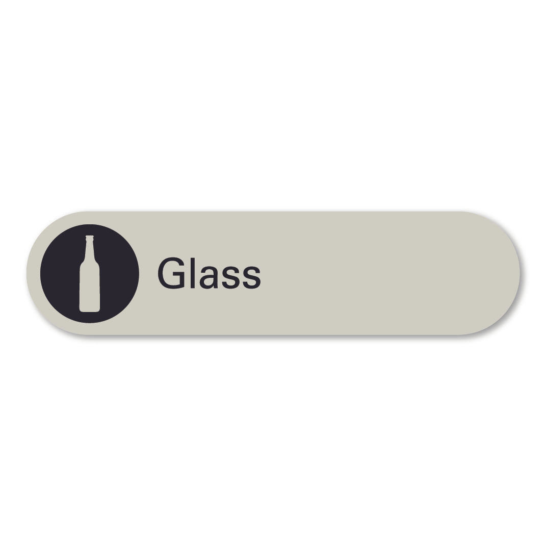 surfmist grey beige metal glass waste recycling sign pill shaped