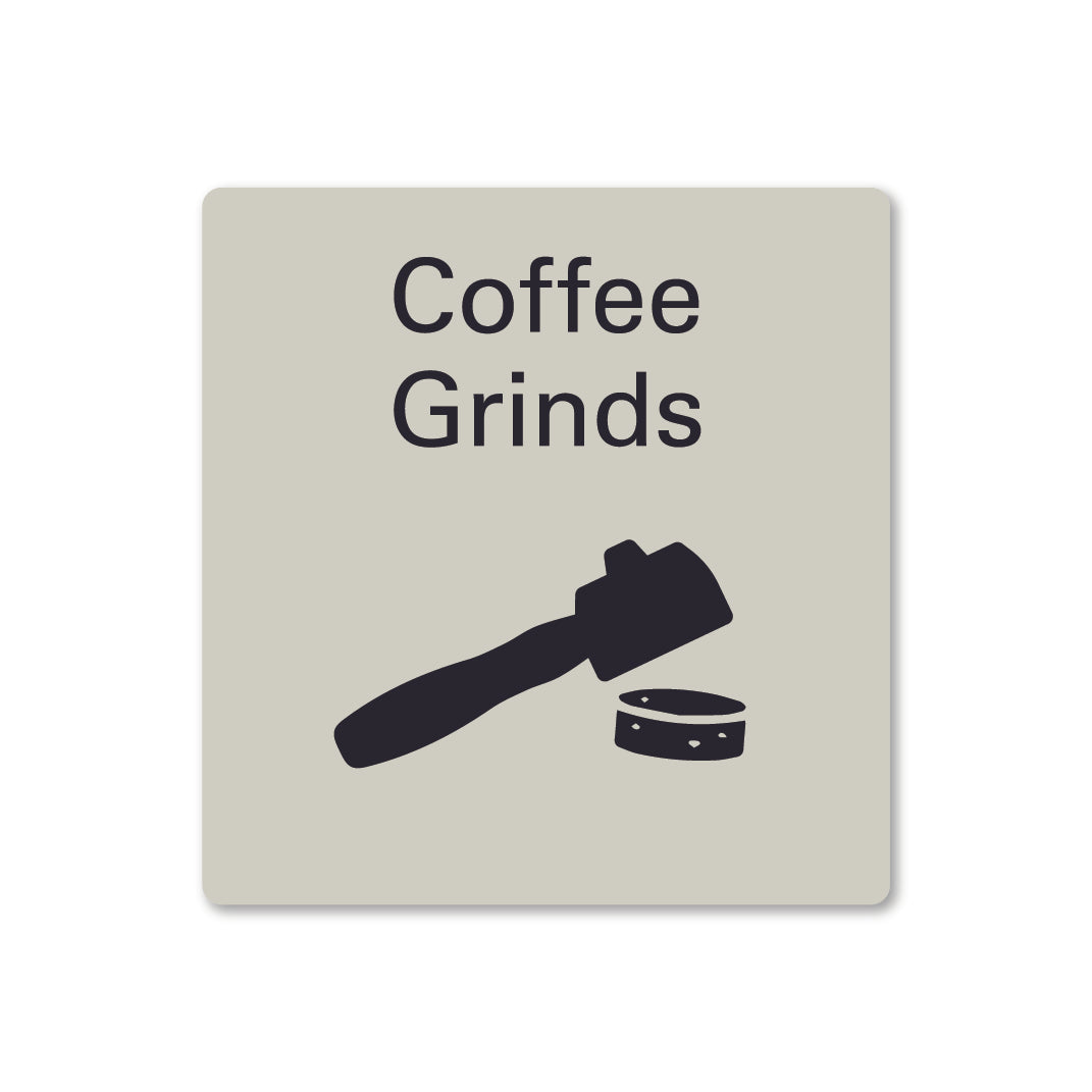surfmist grey beige white metal coffee grind waste recycling sign