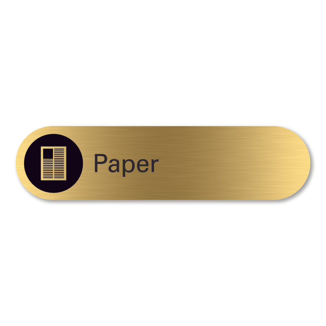 Brass paper waste sign pill shaped