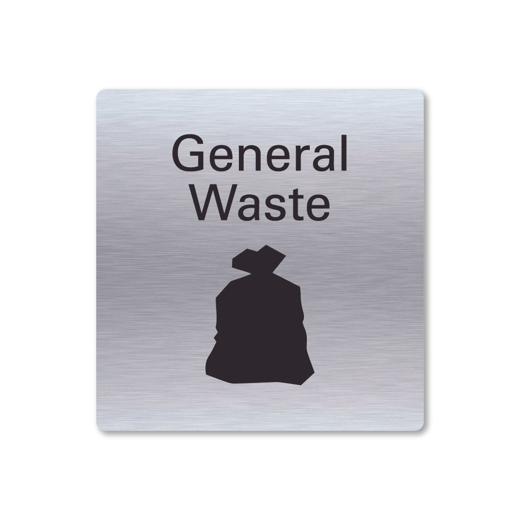 Stainless steel metal general waste recycling sign square