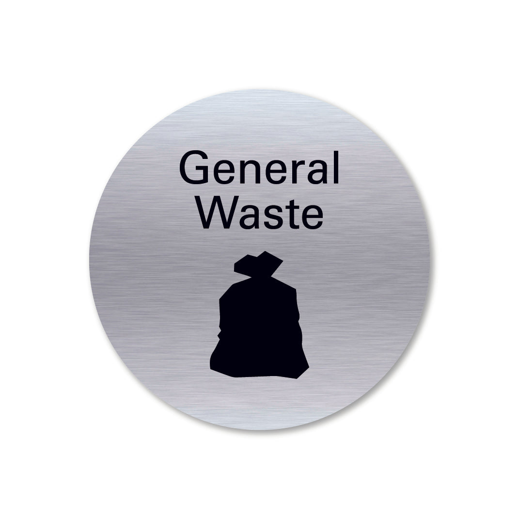 Stainless steel metal general waste recycling sign round