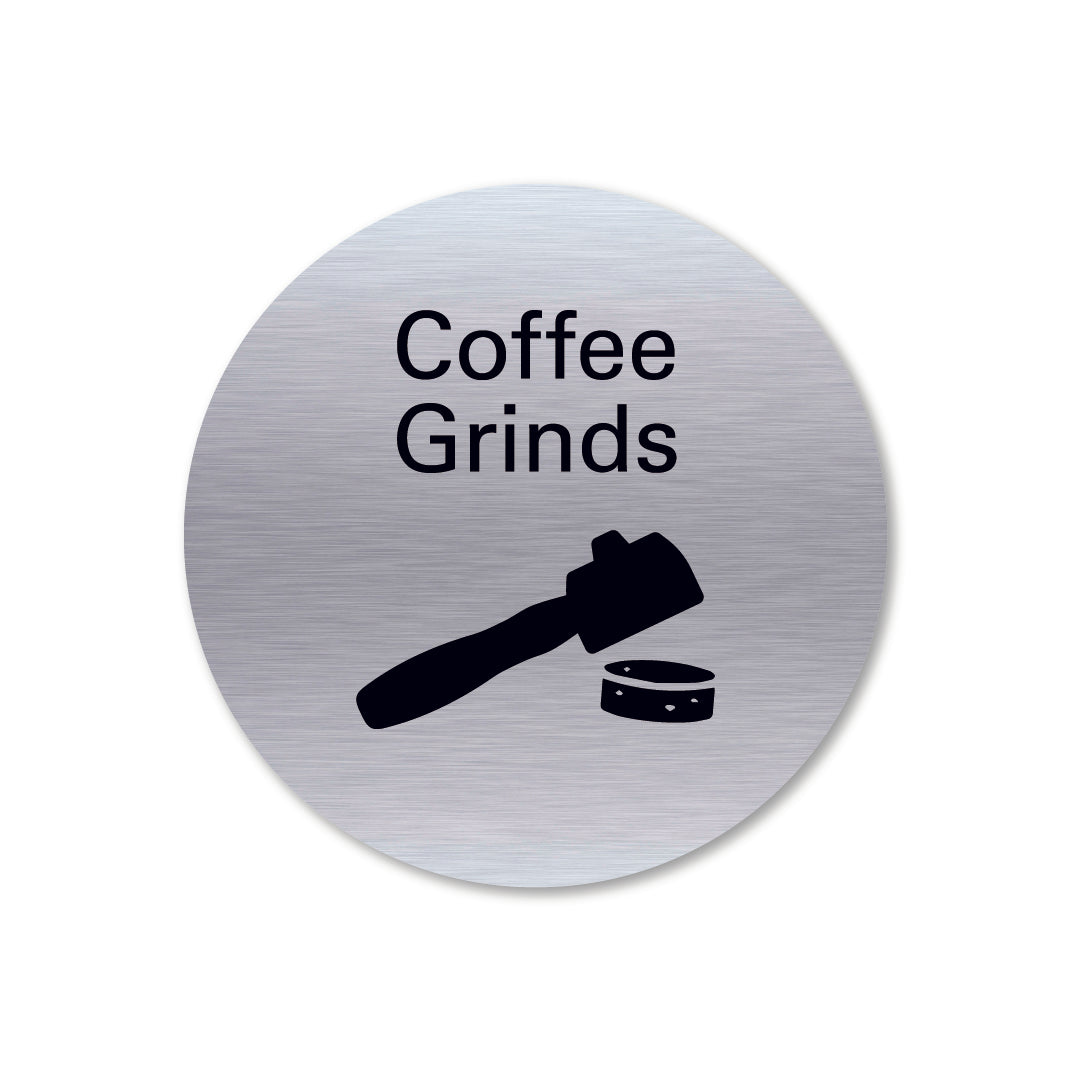 Stainless steel metal coffee grind waste recycling sign round