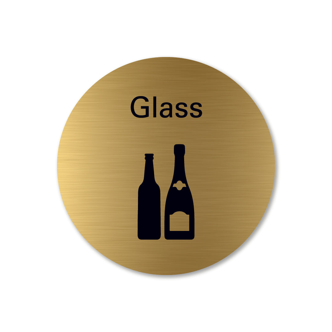 brass metal glass waste recycling sign round