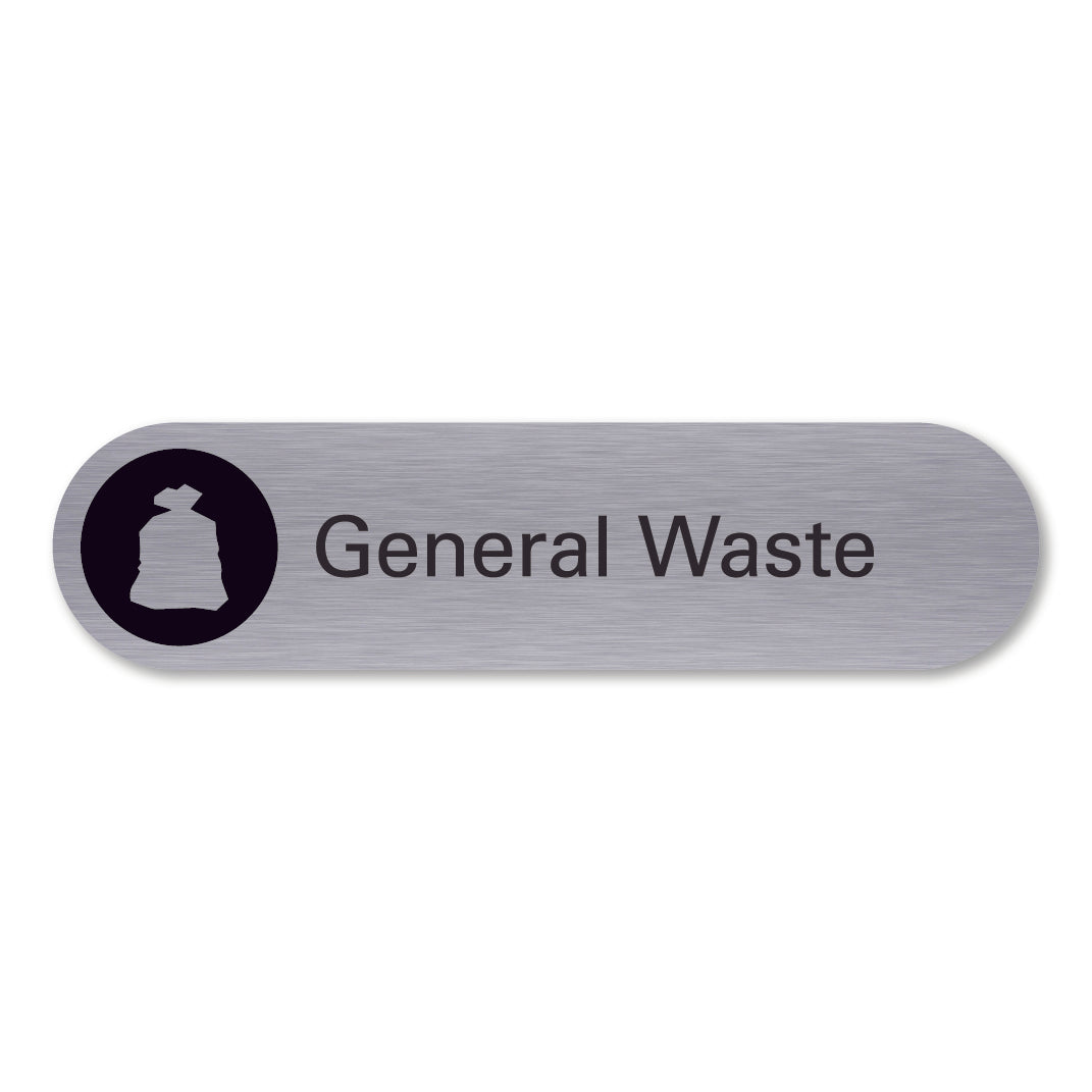 Stainless steel general waste recycling sign pill shaped