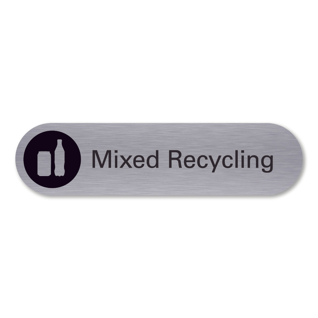 Stainless steel mixed recycling sign pill shaped
