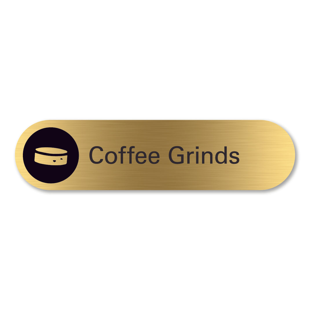 Brass coffee grind waste sign pill shaped