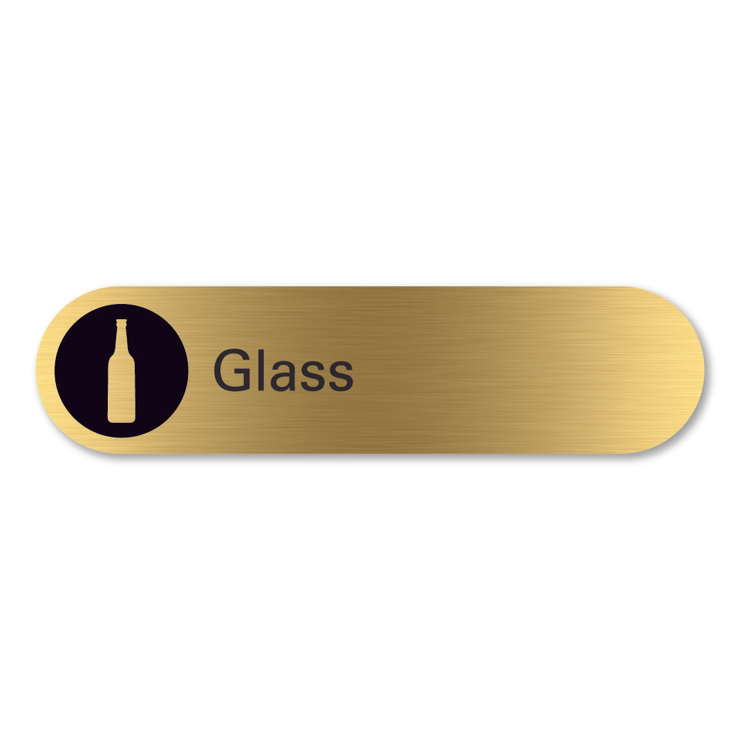 Brass glass waste sign pill shaped