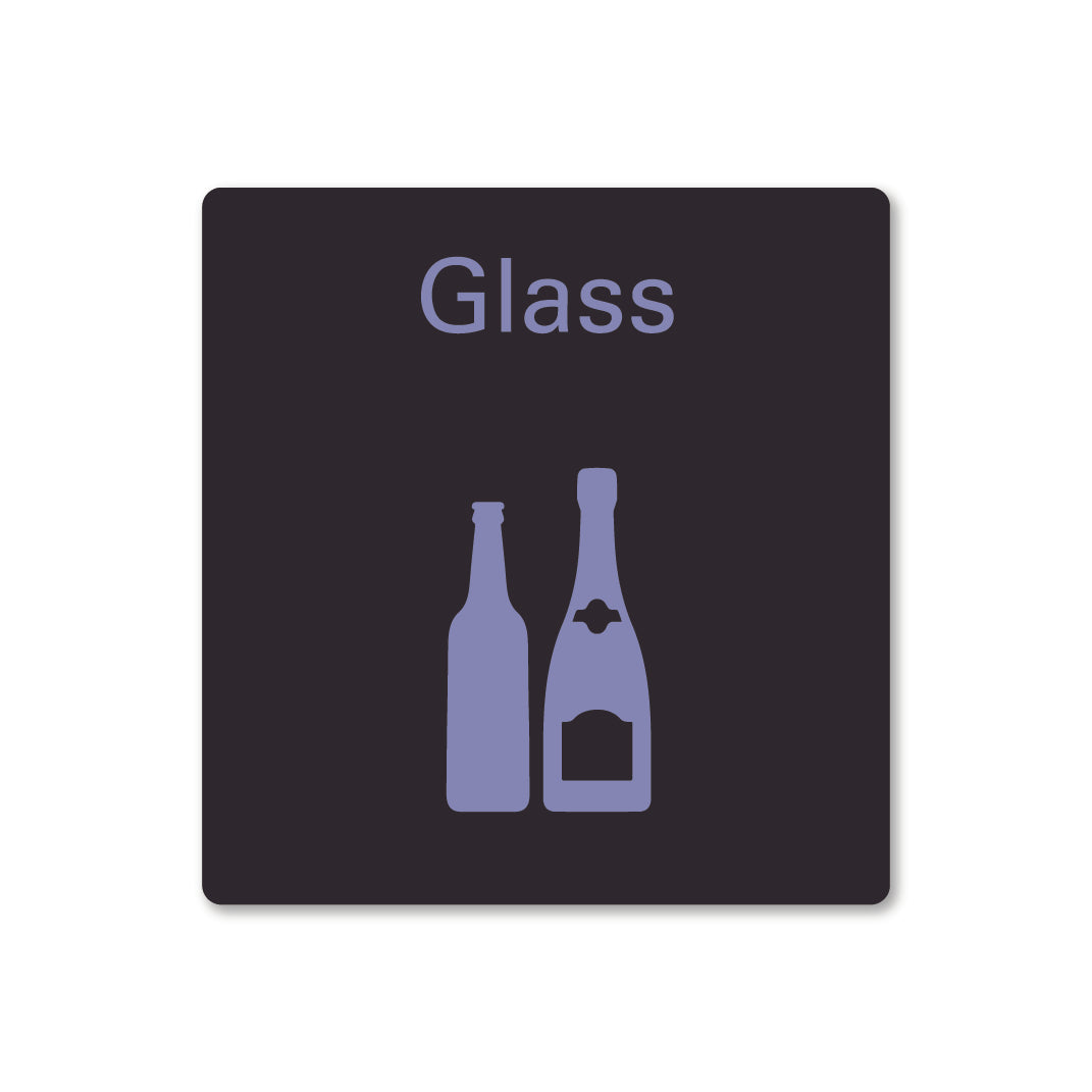 Black metal glass waste recycling sign square