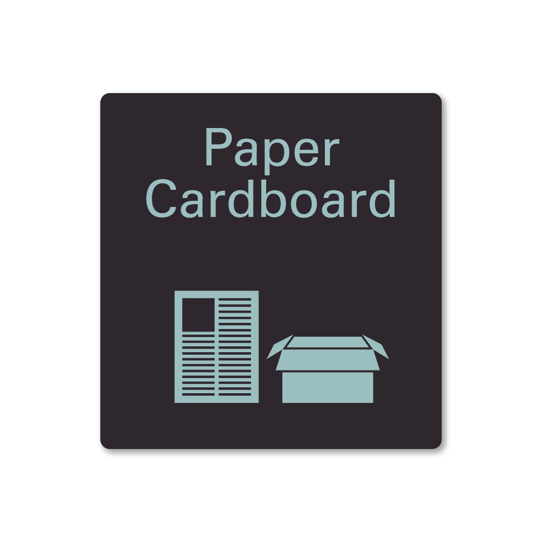 Black metal paper cardboard waste recycling sign 