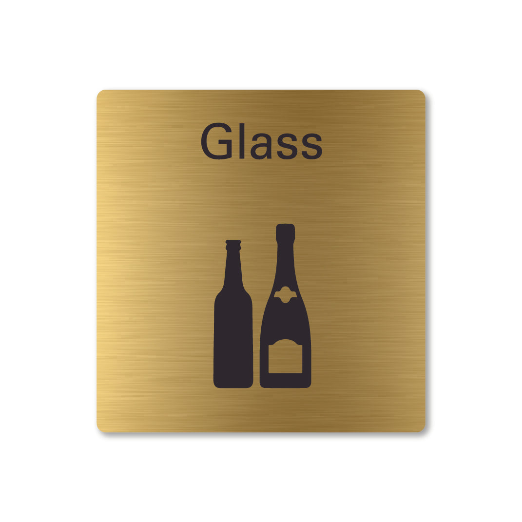 brass metal glass waste recycling sign square