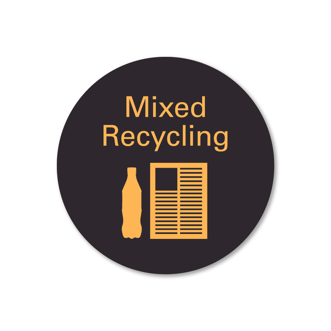 Black metal mixed recycling waste sign 