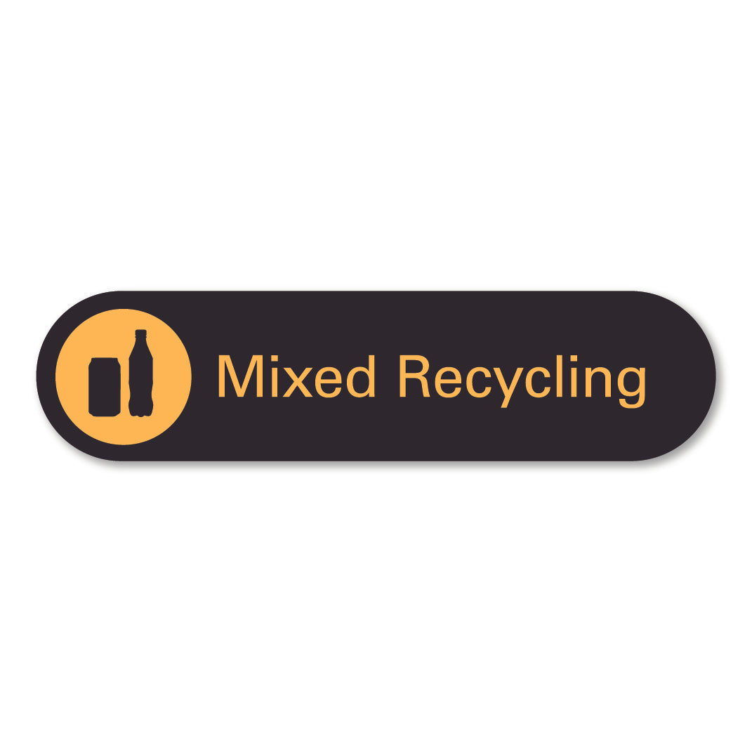 Black metal mixed recycling sign pill shaped sign
