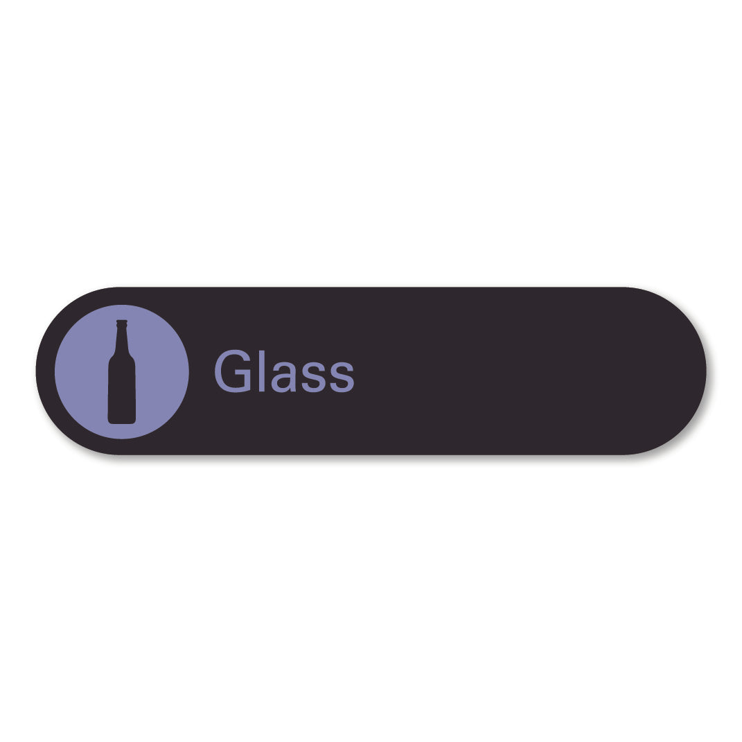 Black metal glass recycling sign pill shaped 