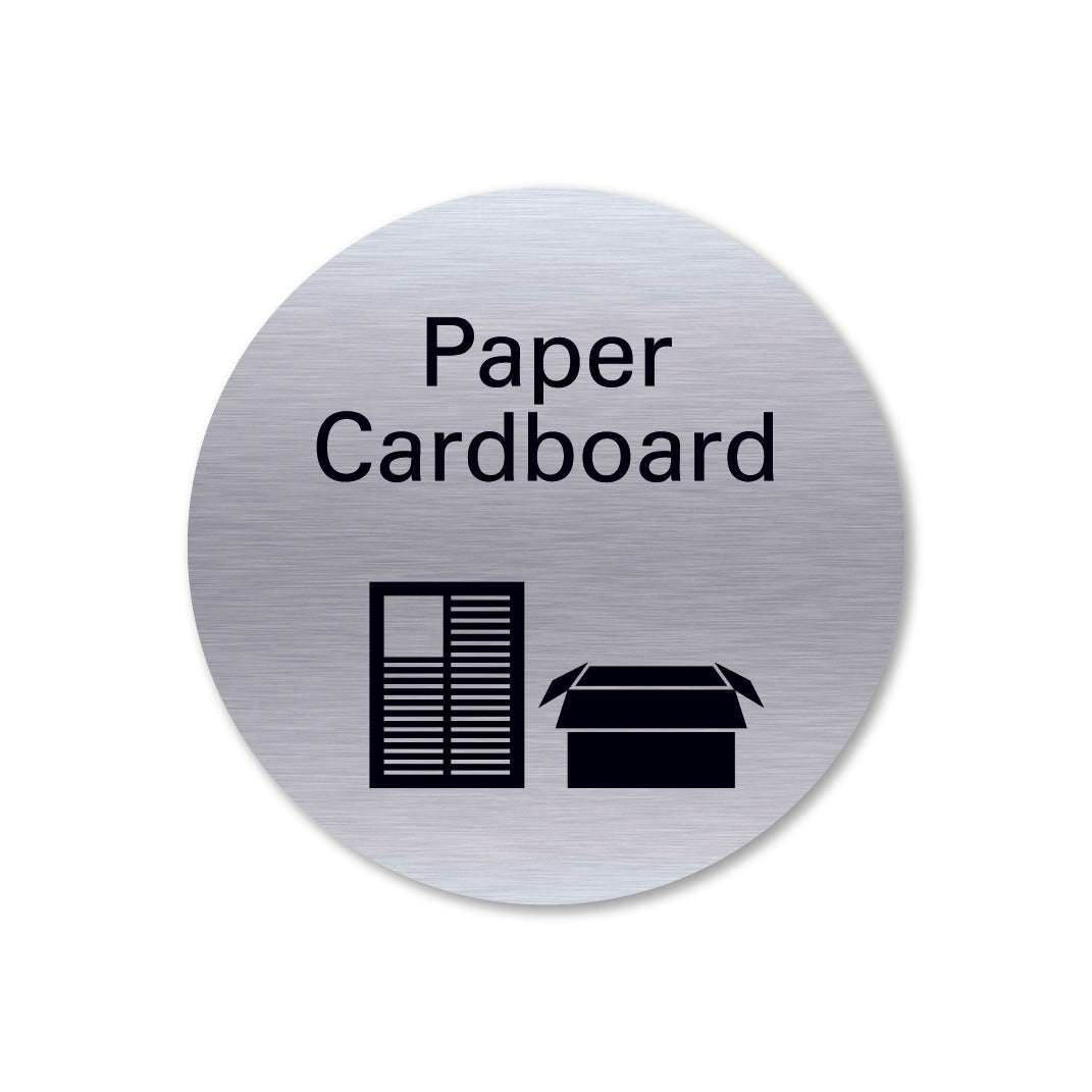 Stainless steel metal paper cardboard waste recycling sign round