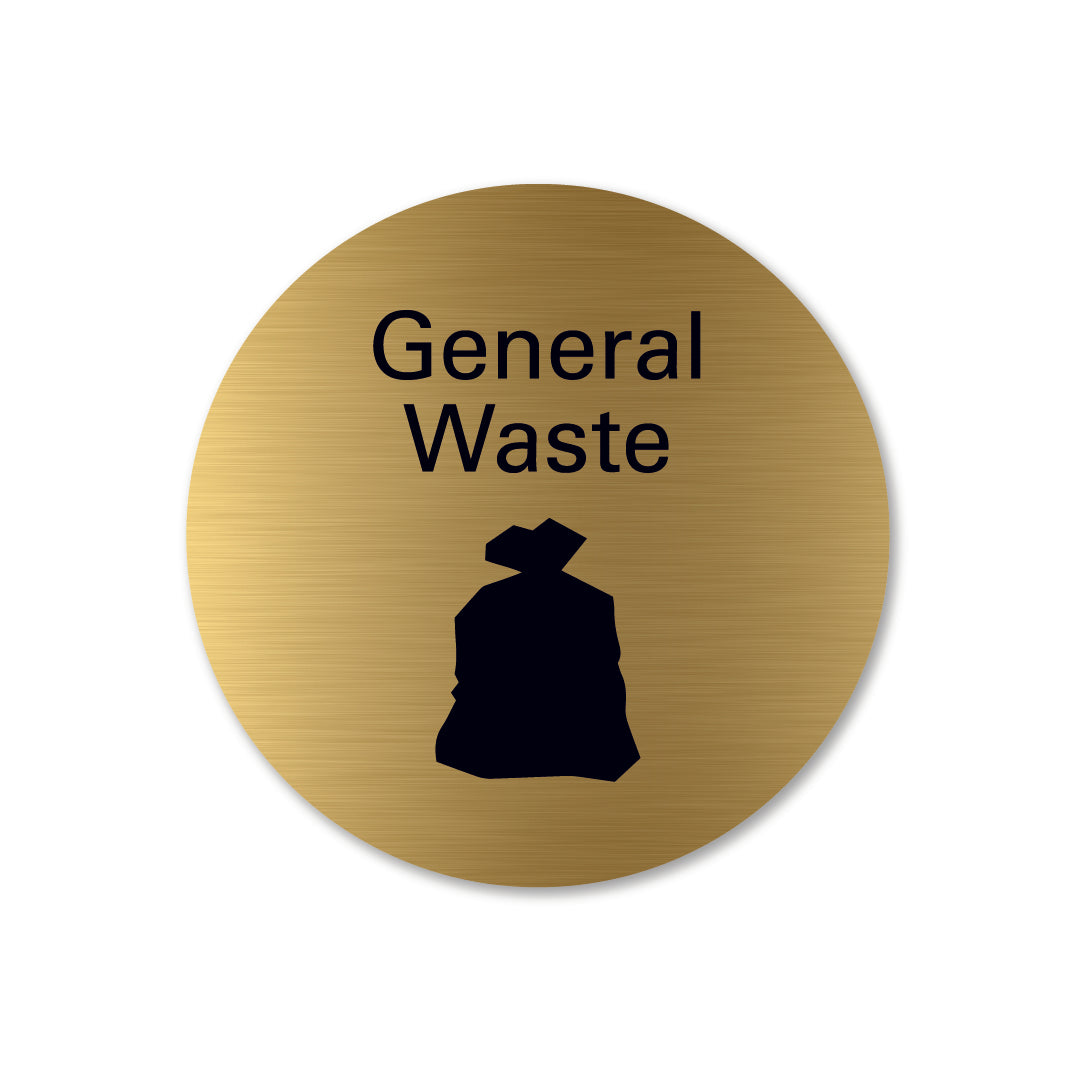 brass metal general waste recycling sign round