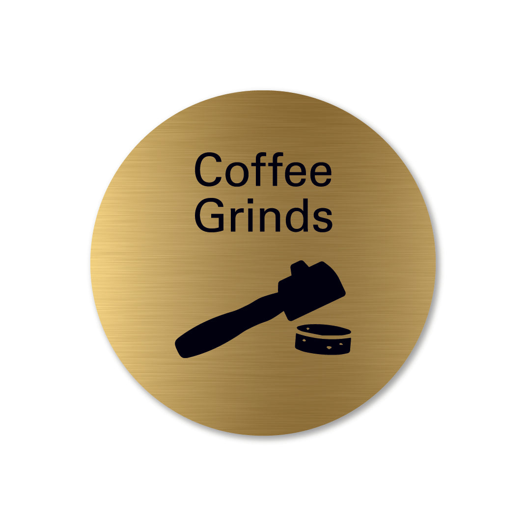 brass metal coffee grind waste recycling sign round