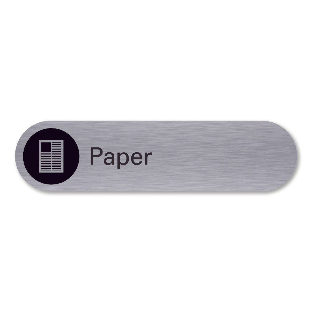 Stainless steel paper waste recycling sign pill shaped
