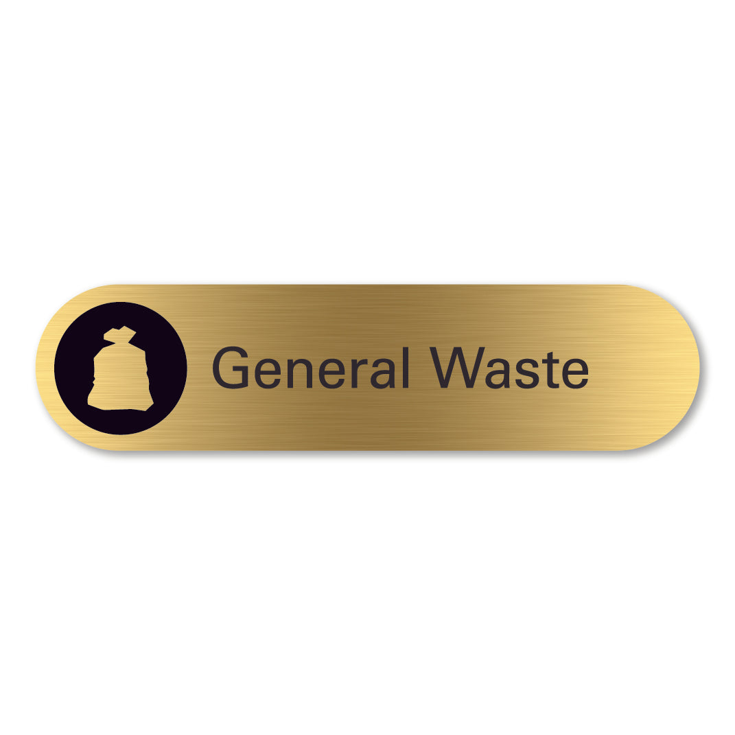 Brass general waste sign pill shaped